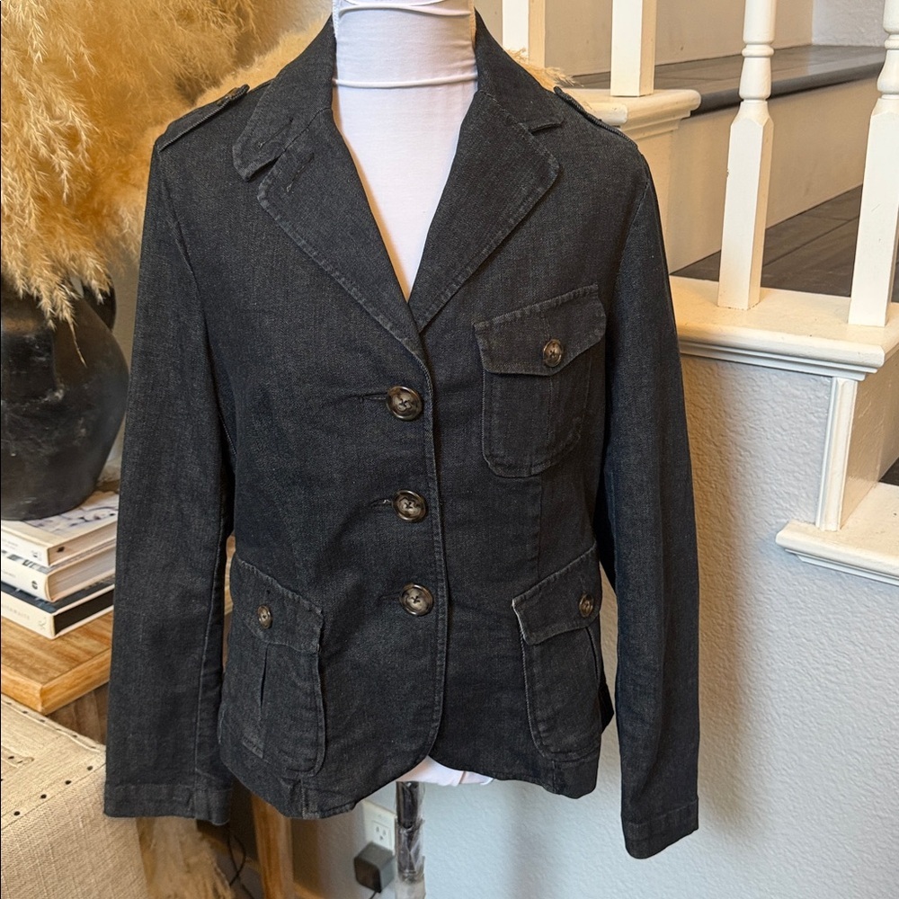 Talbots Dark Wash Denim Jacket Size 10 Petite Classic Collared Jean Jacket